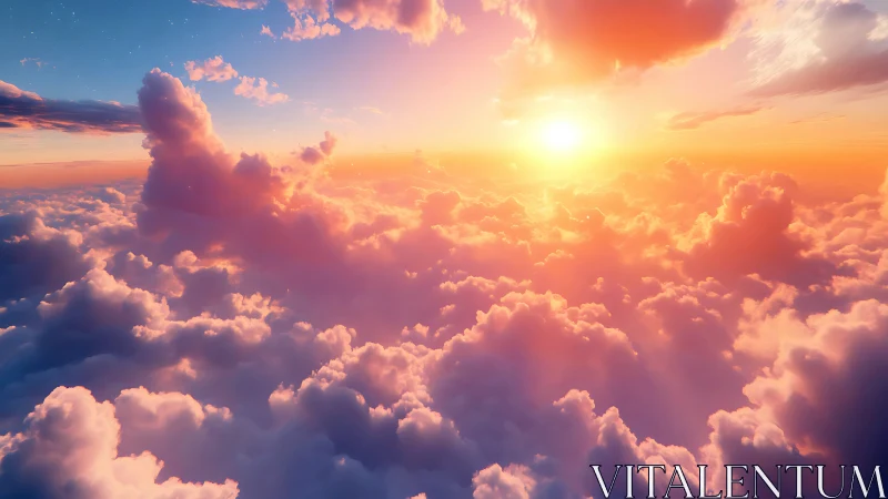 Cloud layer at sunrise with soft orange and pink light.