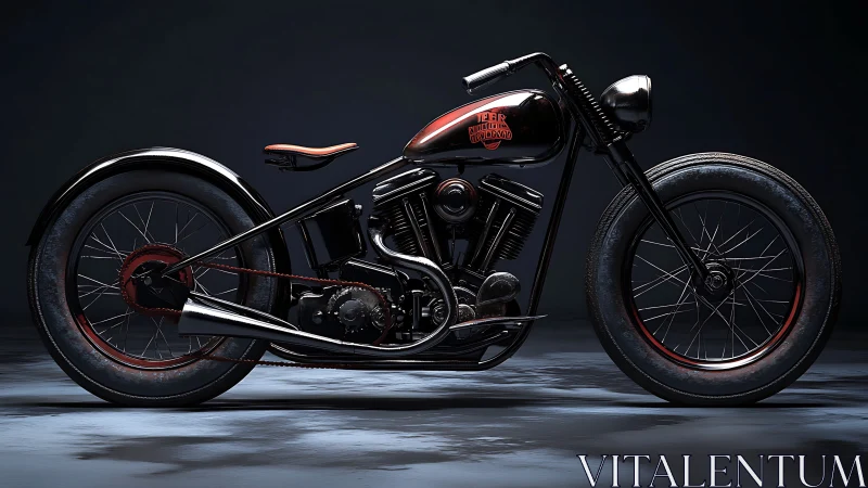 Midnight bobber motorcycle idol under studio-lit hush.
