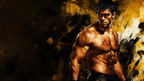 Digital painting depicts muscular male figure against abstract background