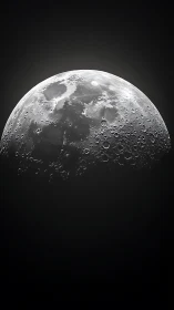 Half-lit lunar surface rises from deep black space.