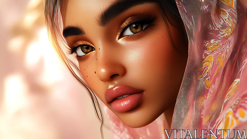 Velvet gaze slips through rose-gold veils and whispered light