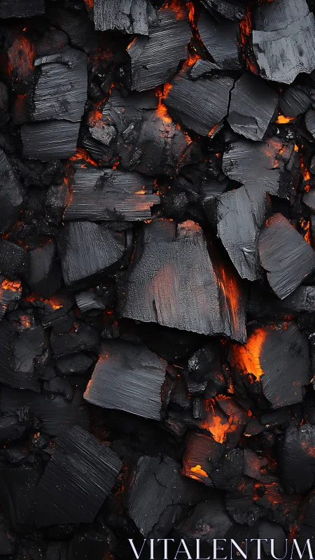 Burning Charcoal Embers with Glowing Orange Flames