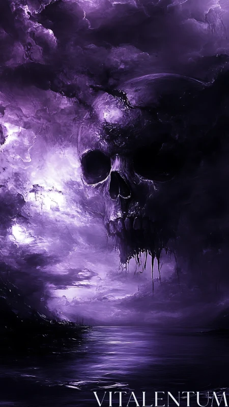 Nocturnal Skull Nebula over Luminous Void Seascape.