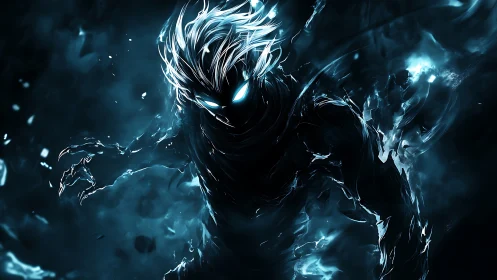 Luminescent shadow entity emerges in high-contrast blue energy