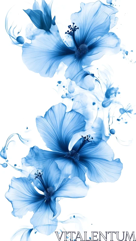 Ethereal Blue Flowers Dancing in Serene Watercolor Splendor