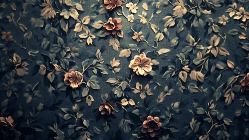 Low-light photographic capture of embossed floral textile surface.