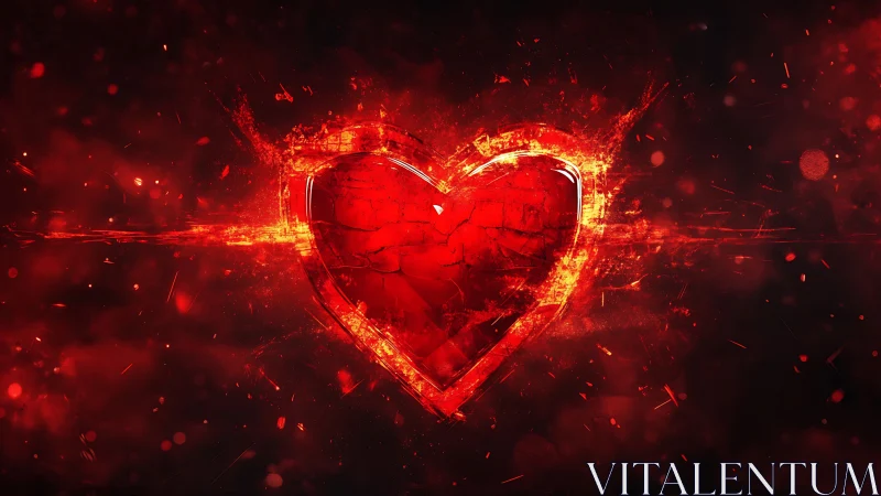 Glowing Red Heart Form Against Dark Background with Particle Effects