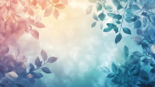 Bokeh gradient foliage background with translucent leafy branches