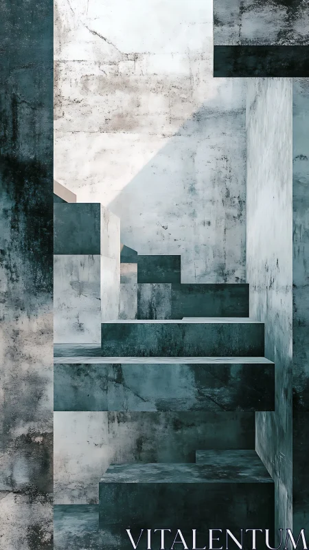 Weathered Geometry: Teal Staircase of Forgotten Depths.
