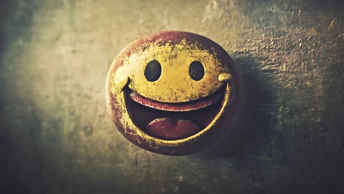 Weathered smiley face ball glows with playful resilience