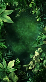 Leafy green border with soft blurred center space.