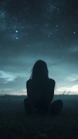 Silhouette of a seated figure observes a star-filled night sky