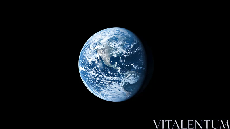 Planet Earth in space with visible cloud systems and oceans.