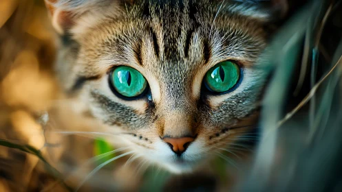 Striking Portrait of Tabby Cat with Mesmerizing Emerald Gaze
