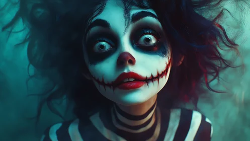 Wide-eyed clown of shadows with strangely gentle charm.