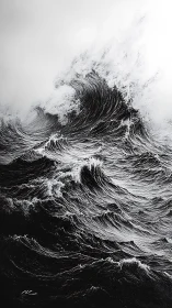Monochrome seascape with cresting waves in high contrast.