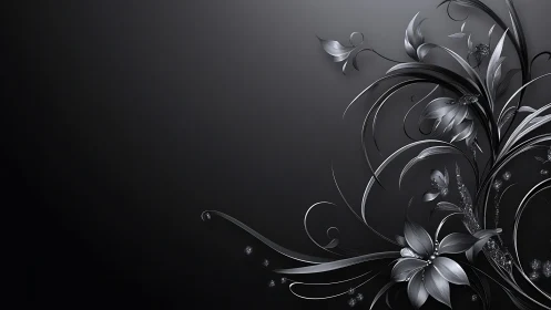 Monochrome Floral Ornament Against Dark Gradient Background.