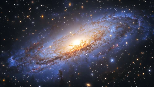 Spiral galaxy core glows amid dense star field in space