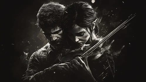 Two Warriors Ready for Combat, Monochromatic