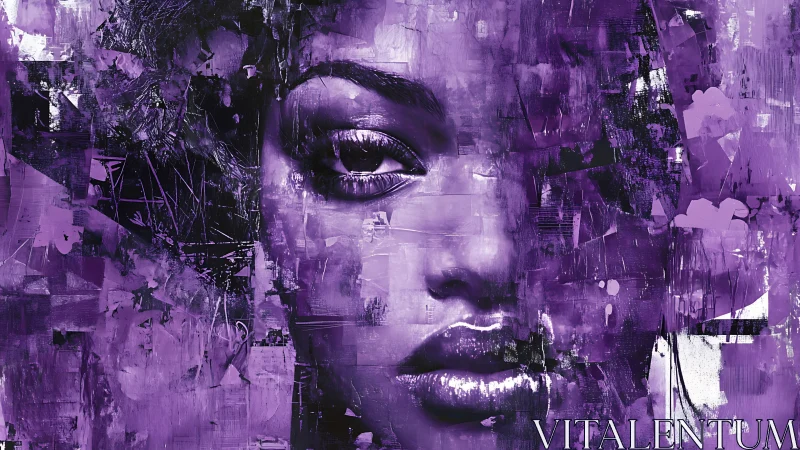 Violet urban muse dissolves into abstract city echoes.