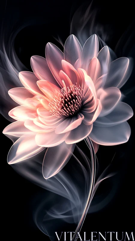 Translucent digital flower rendered with luminous volumetric light