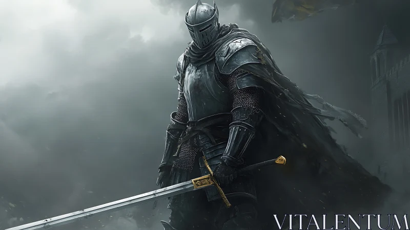 Storm-drenched black knight gripping a battle-weary sword.
