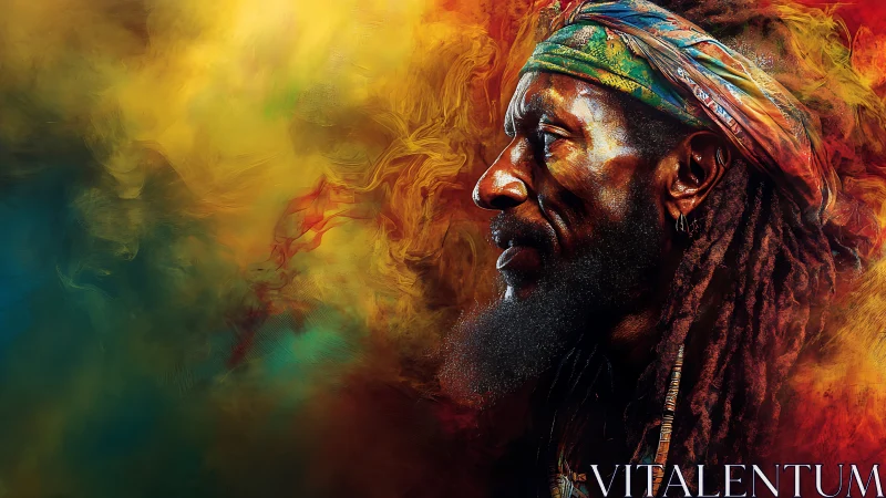 Radiant elder in swirling sunset colors of memory.