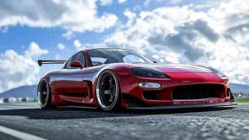 Photorealistic widebody sports car render with dynamic road perspective.