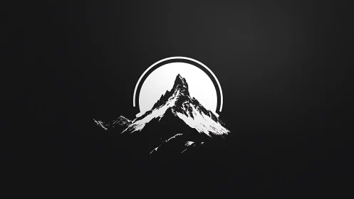 Moonlit peak sliced from shadow, a minimalist mountain emblem.
