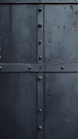 Riveted steel panel grid with industrial surface patina.