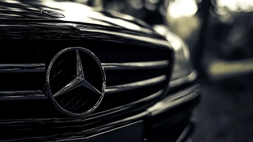 Close view of Mercedes-Benz grille with chrome emblem.