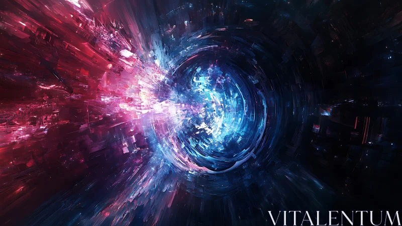 Vortex of fractured light within cosmic digital tunnel.