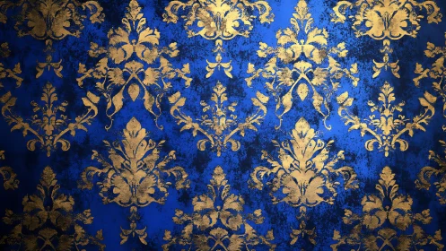 Ornate gold damask ornaments on distressed cobalt ground.