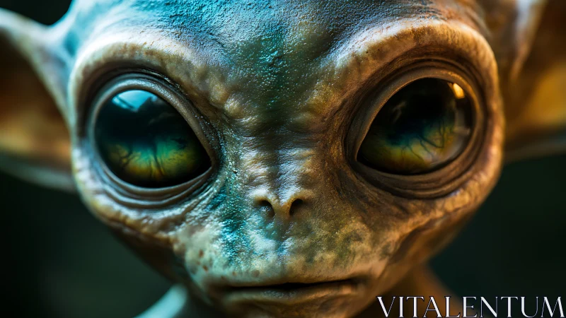 Close-up render of large-eyed reptilian alien creature.