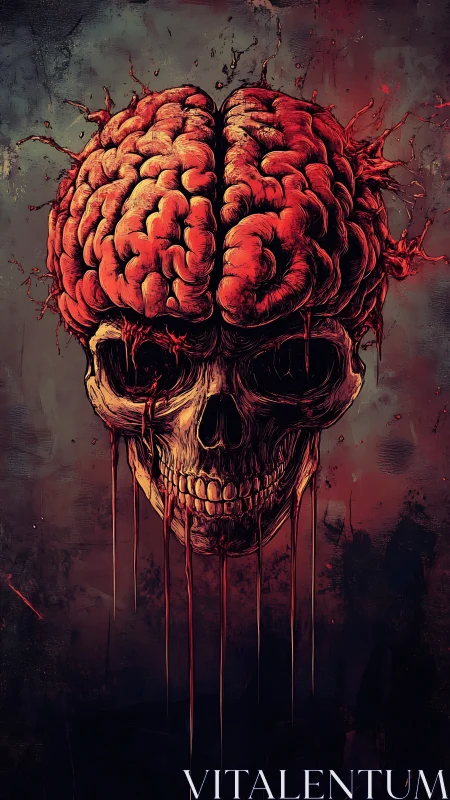 Exposed brain skull drips downward in high-contrast horror palette