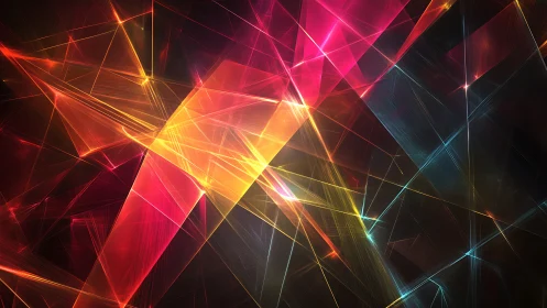 Prismatic light paths weaving a neon stained glass dream.