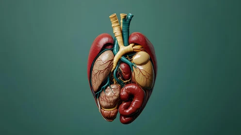Surreal Anatomical Heart Composed of Multiple Human Organs, Digital Art.