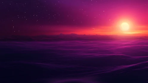 Neon tide horizon under a magenta dreamscape sun.