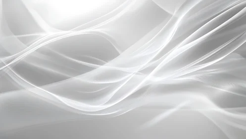 Abstract flowing white silk waves on soft gray background.