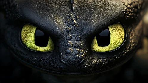 Dragon’s luminous eyes gleam in extreme close-up portrait.