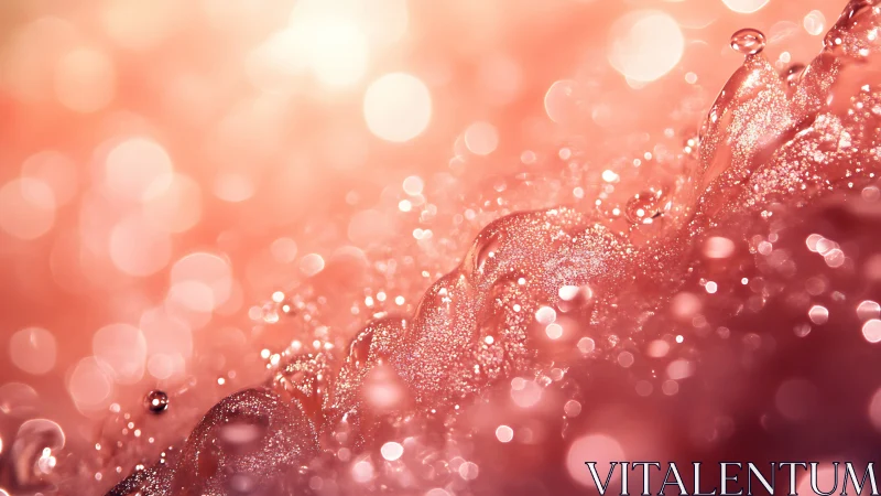 Macro view of liquid droplets with bokeh highlights in pink tones.