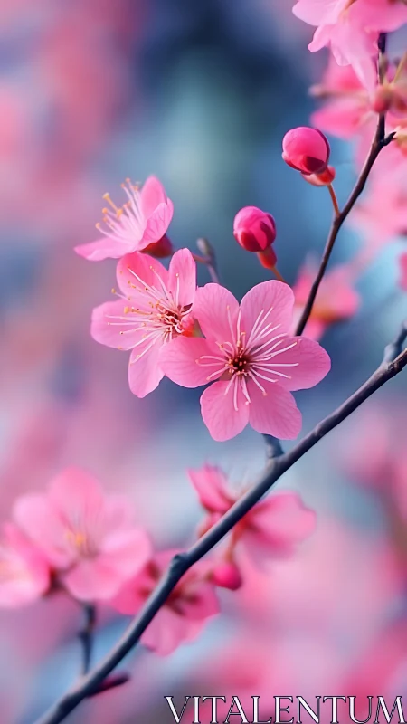 Cherry blossom closeup against soft pastel bokeh background.