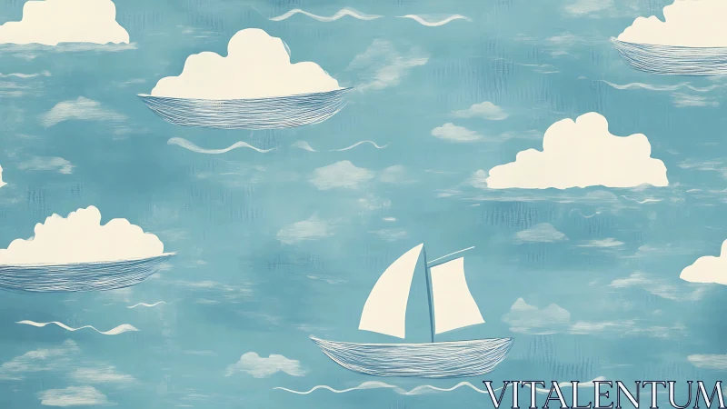 Sailboat illustration moves across stylized blue sea and sky