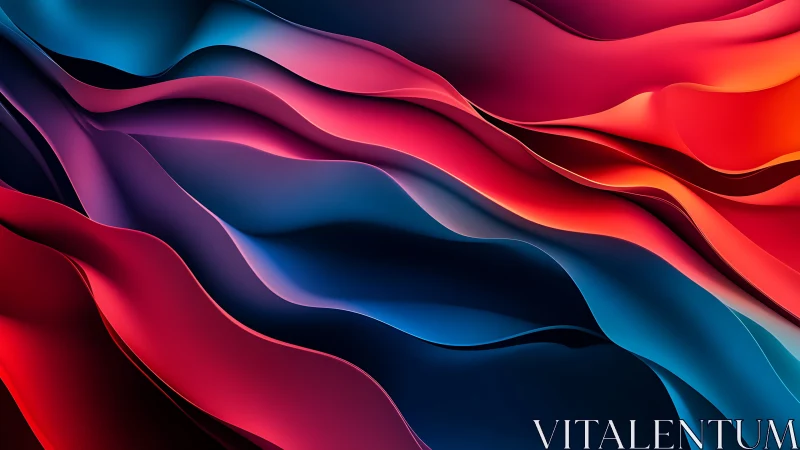 Vibrant 3D wave ribbons in red and blue gradient motion.