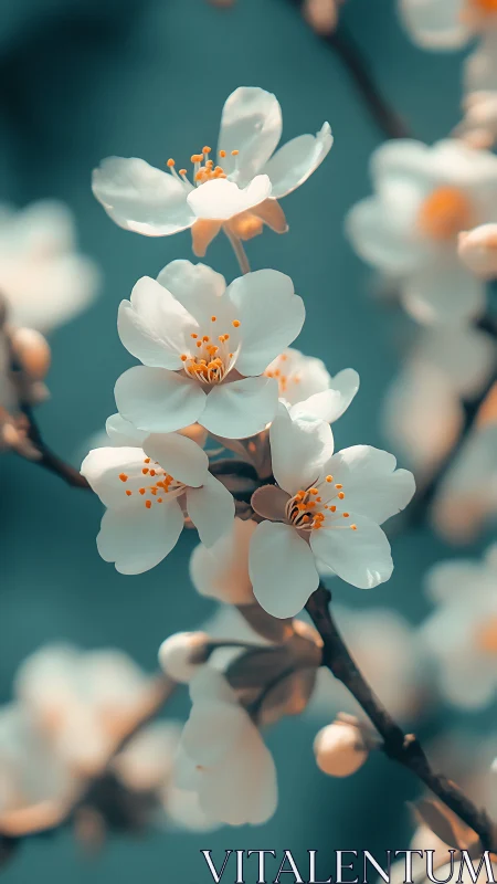 White Spring Blossoms Dance with Golden Warmth.