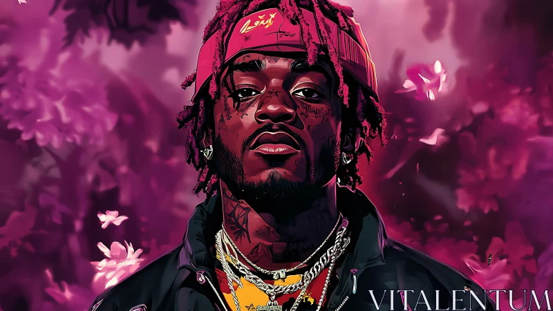 Bold digital portrait glows in vivid neon magenta haze