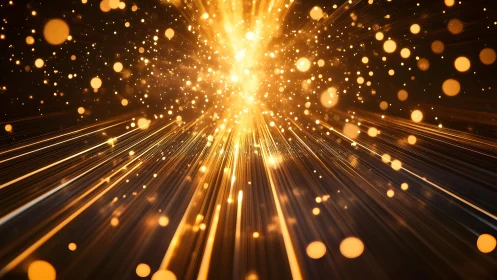 Radiant Burst of Golden Light and Sparkles in Abstract Digital Art.