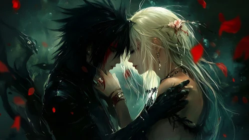 Dark Figure and Pale Character in Conflict Scene