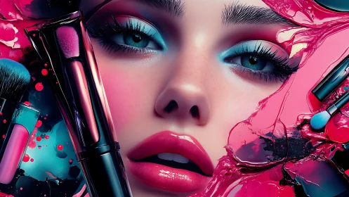 Vibrant beauty portrait merges makeup artistry with liquid color