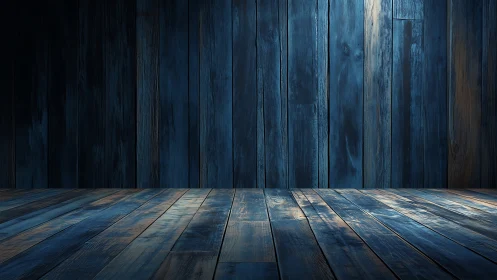 Blue wooden plank room interior with empty foreground.